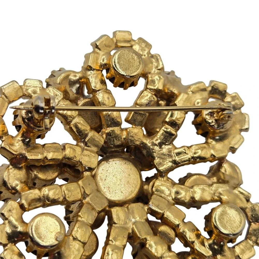 VTG Brooch Tiered Boho Cluster Root Beer Rhinestone Floral‎ Autumn Fairycore Pin
